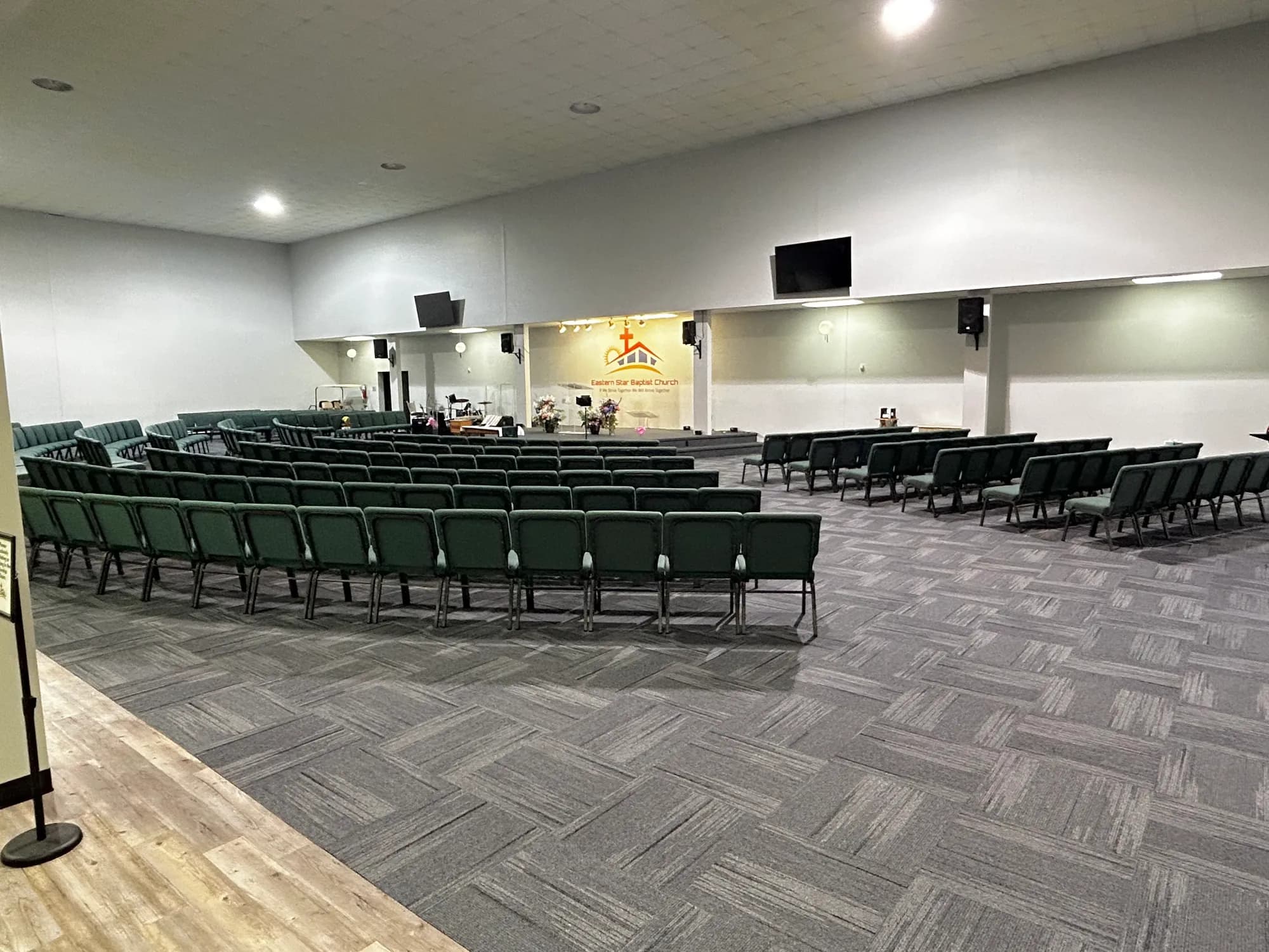 The Family Life Center hall with rows of chairs